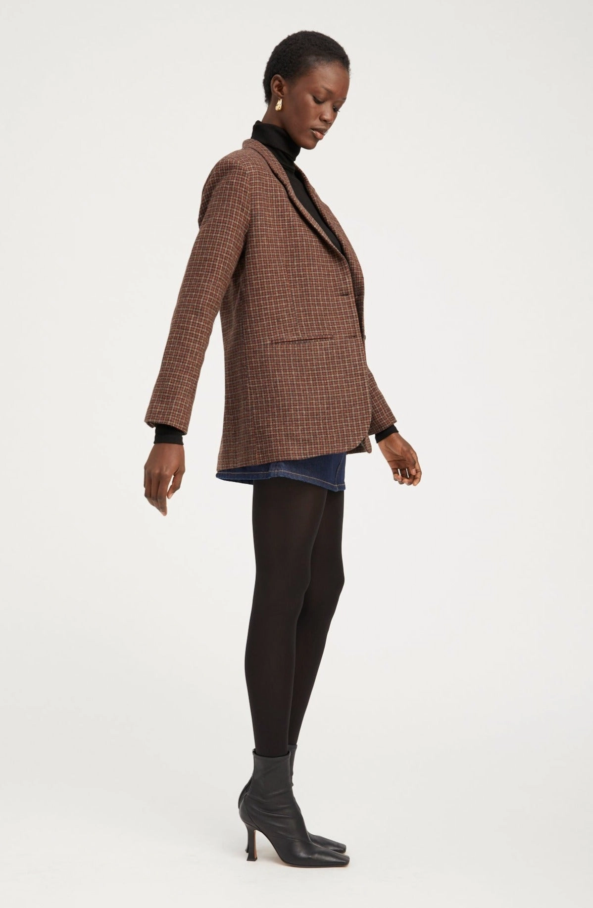 Houndstooth Wool Oversized Blazer Taped Seam Construction Basic Layers