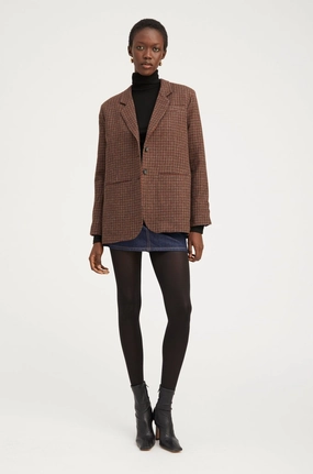 Houndstooth Wool Oversized Blazer Laser Cut Airflow Vents Non Restrictive Cut