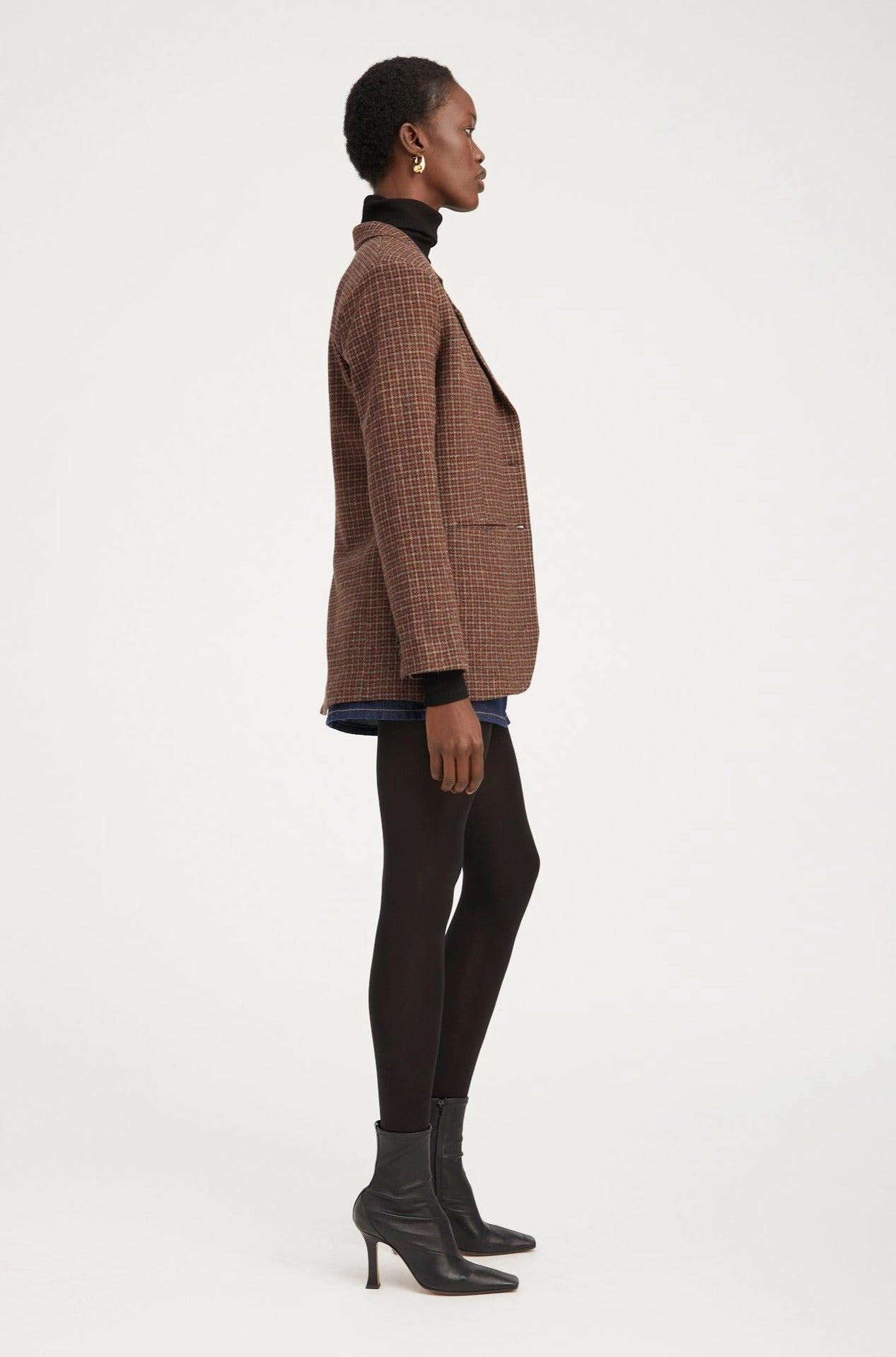 Soft Fleece Interior Houndstooth Wool Oversized Blazer