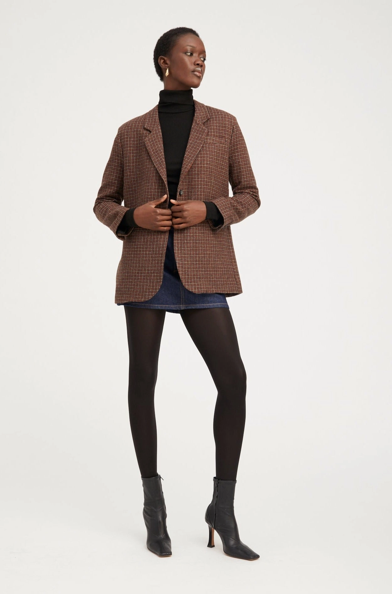 Houndstooth Wool Oversized Blazer Double Layer Protection