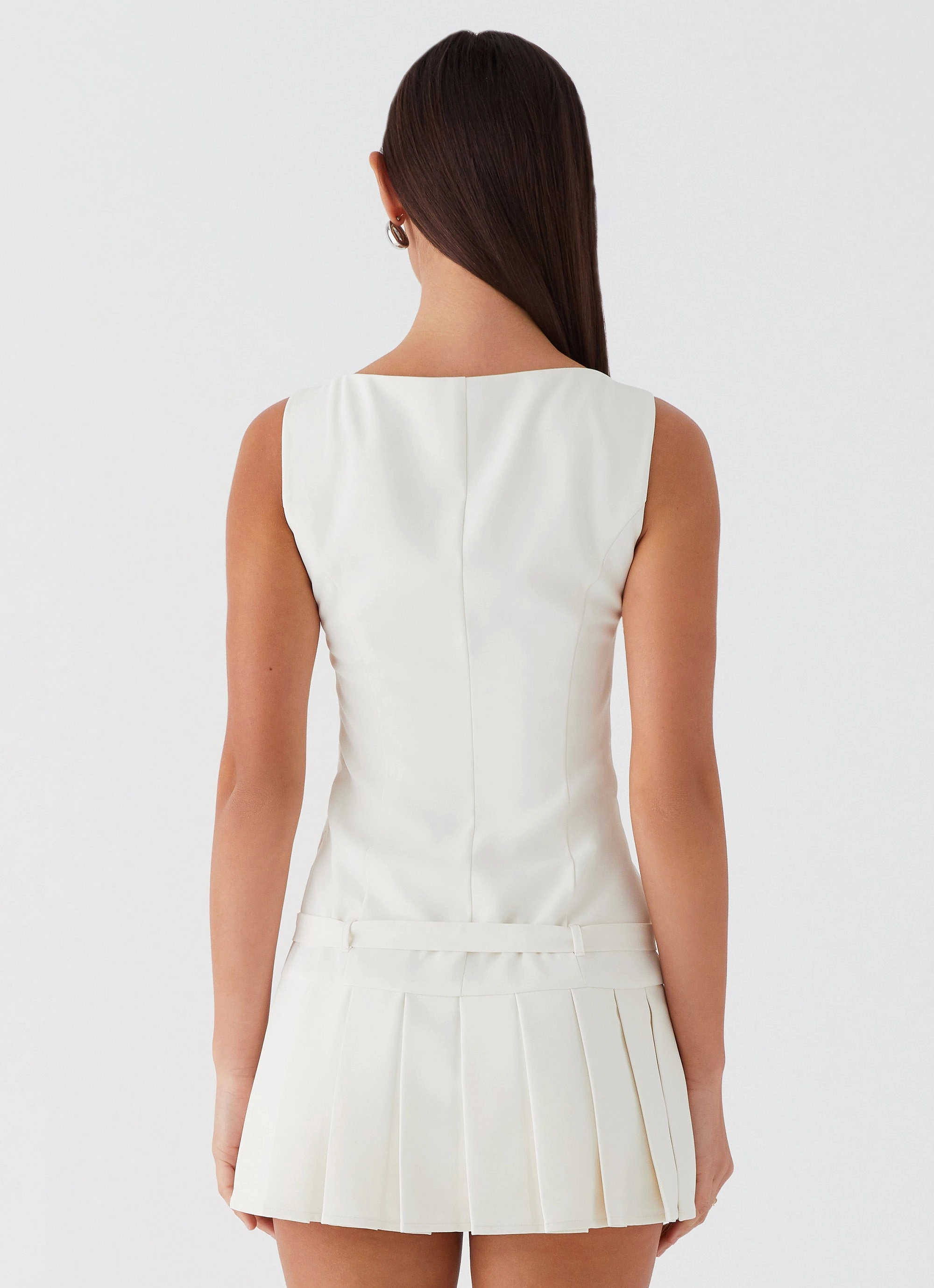No More Excuses Belt Mini Dress - Ivory Pleated-Texture Air Touch