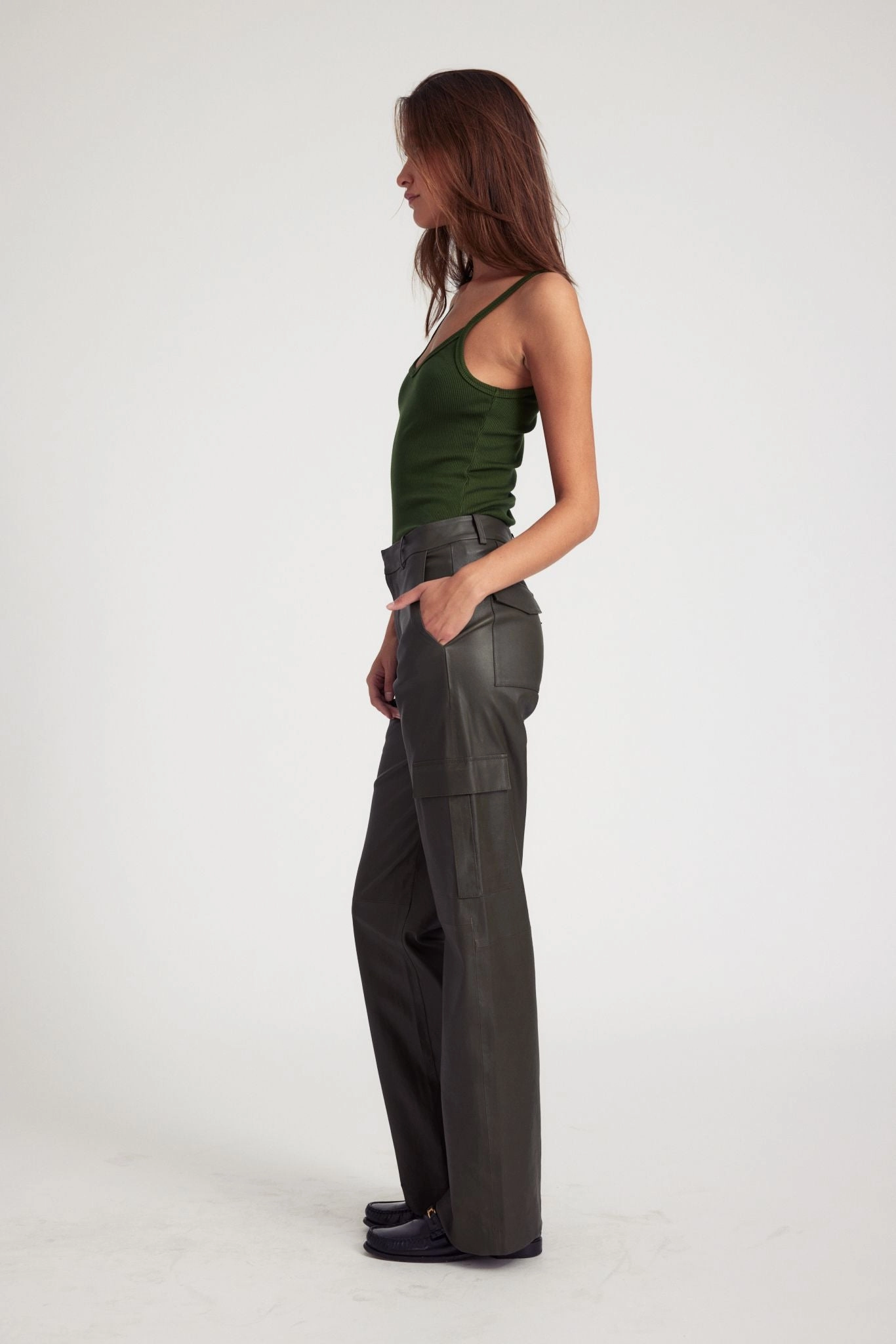 Cactus Leather Cargo Trousers Indoor Comfort Quick Wear