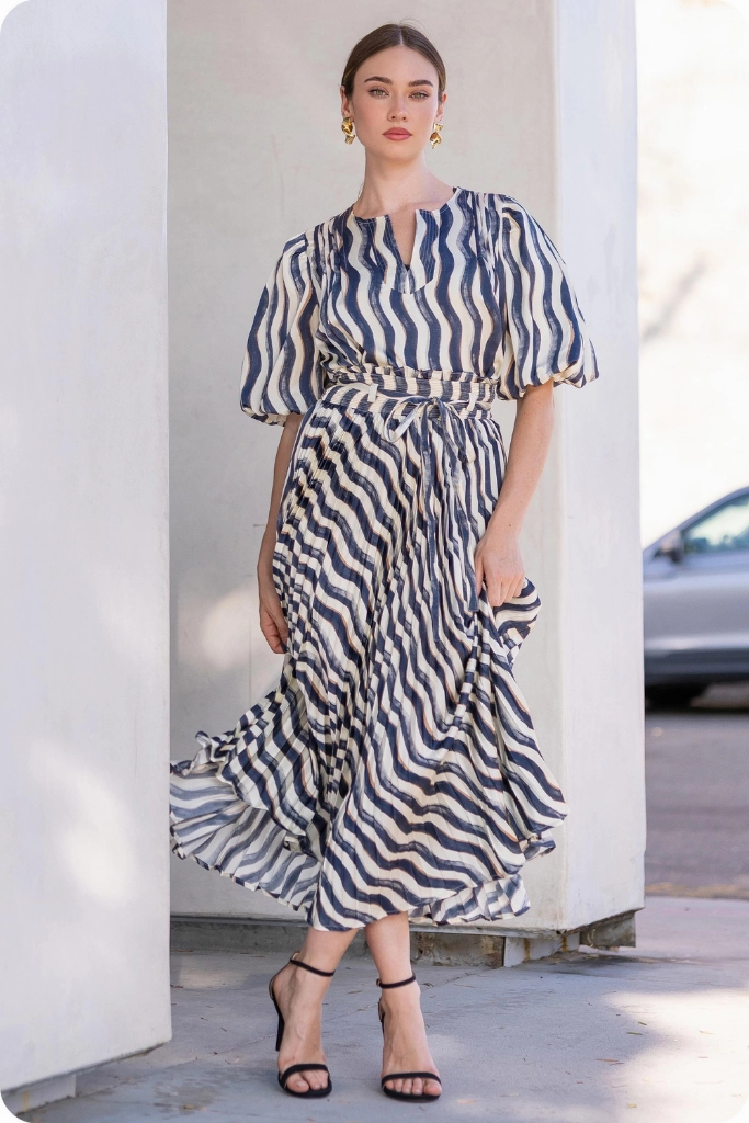 Noelle Wavy Print Maxi Skirt investment piece Breathable fabric