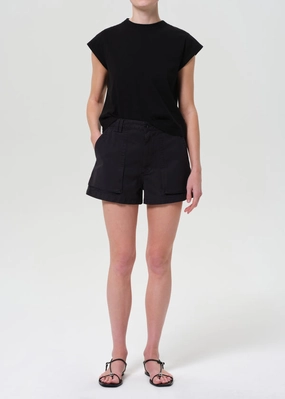 Kiva Mid Rise Cargo Short in Washed Black Slim wear