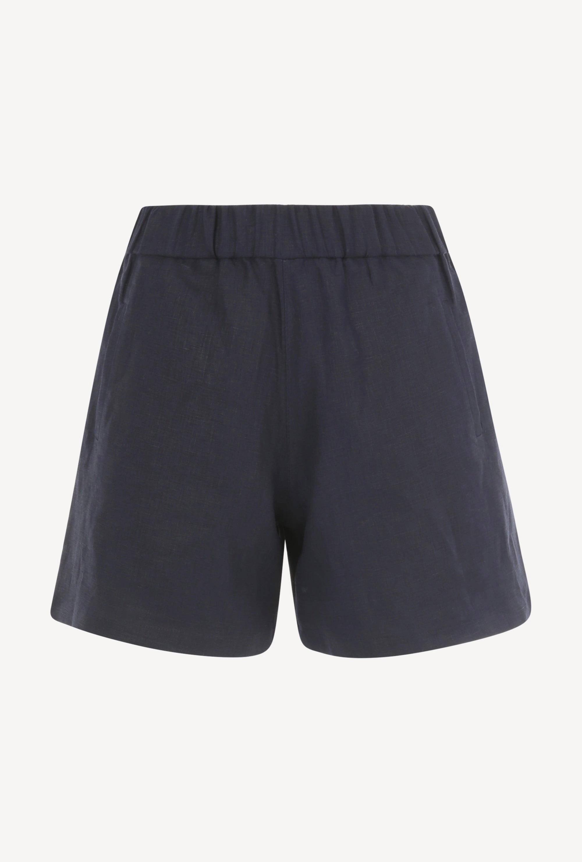 Quick Release Fastener mid-rise Navy Linen Culotte Shorts