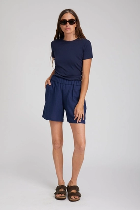 Classic Fit Navy Linen Culotte Shorts