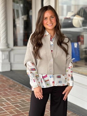 Machine Washable Fabric Cloudy Gray 2 Button Short Sleeve Cardigan