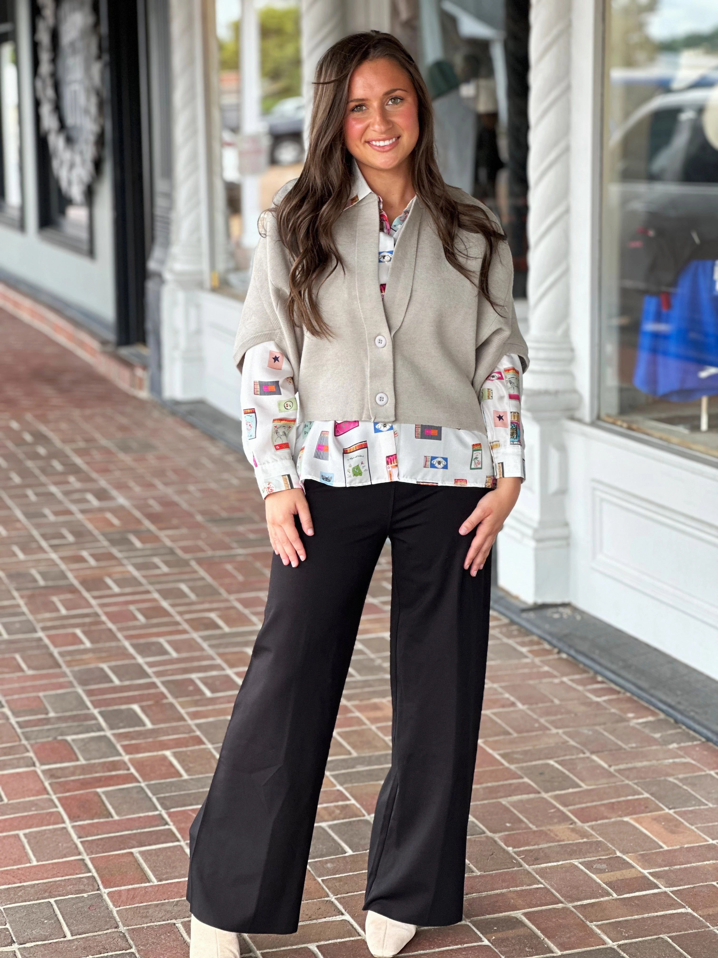 Oversized Fit Cloudy Gray 2 Button Short Sleeve Cardigan