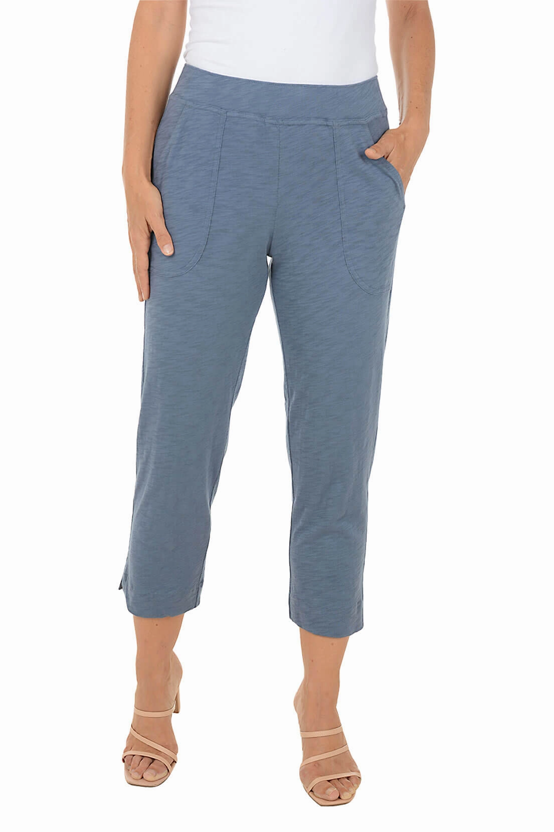 Versatile Comfort Wear Ultra Stretch Pull-On Cotton Slub Knit Capri Pant