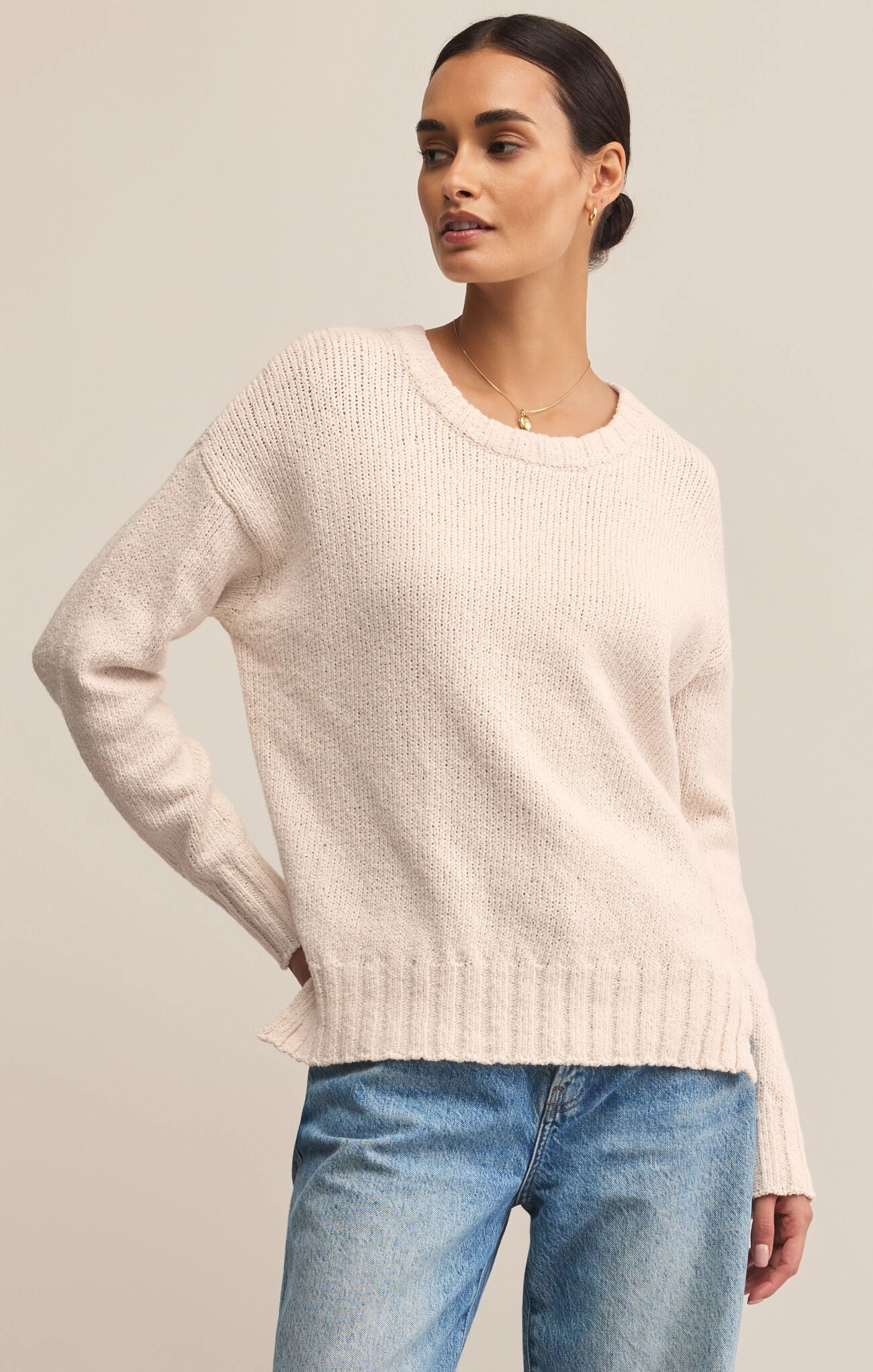 Z Supply Beck Textured Sweater in Crystal Compact Weave Fabric HypoallergenicMaterial