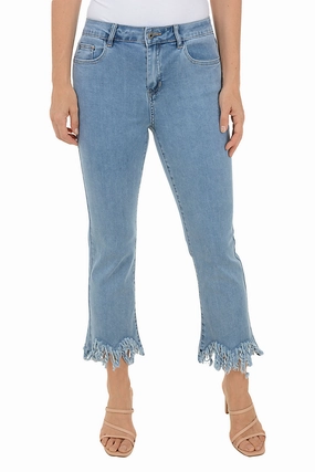 Rugged Fit Adjustable Closure Shaggy Hem Flared Denim Crop Pant