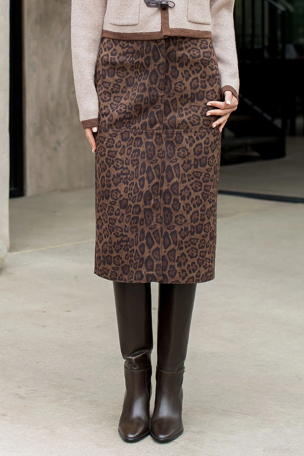 Textured Surface Linen Cotton Mix CHEETAH SUEDE SKIRT