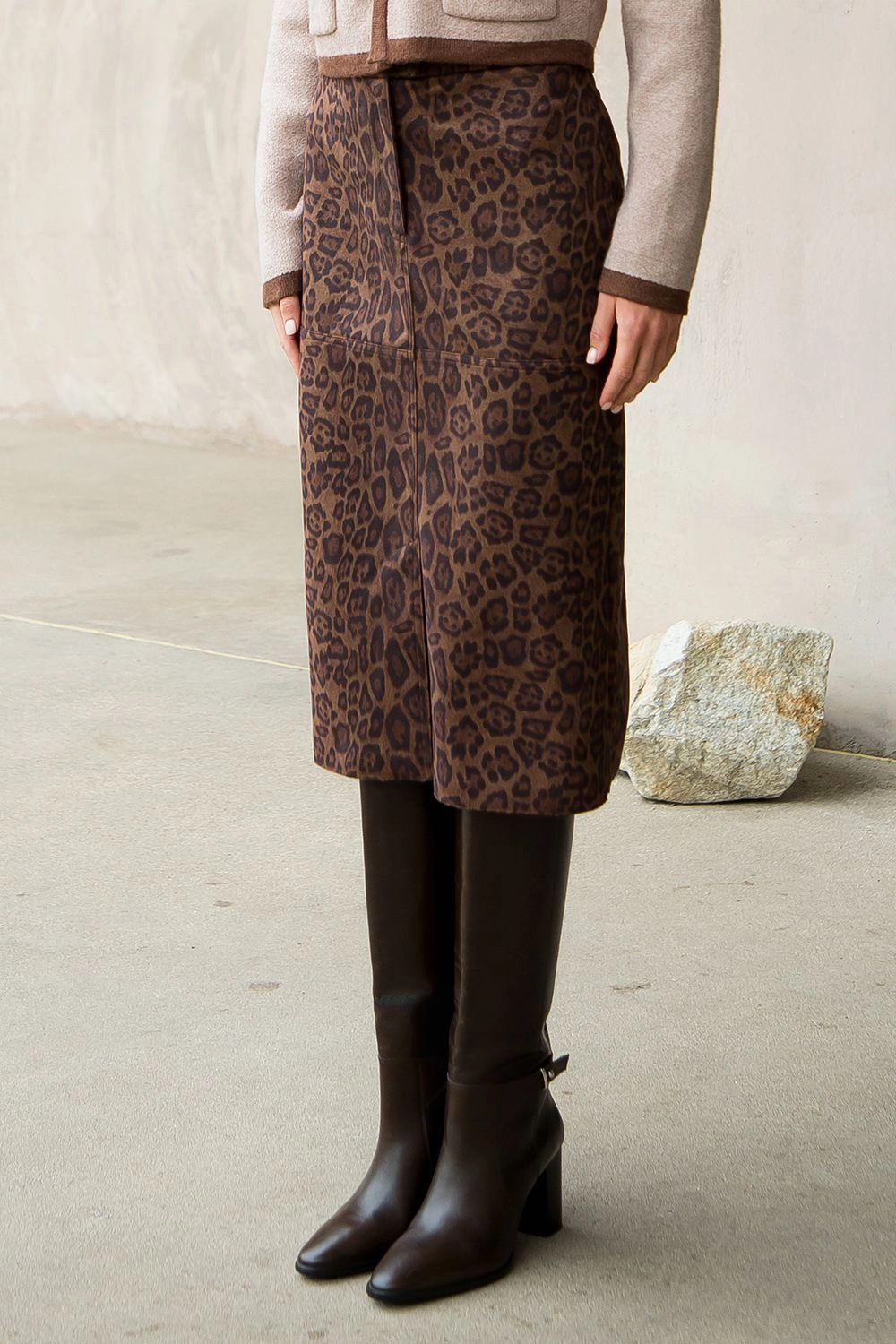 CHEETAH SUEDE SKIRT Cotton Rich Polished Fit