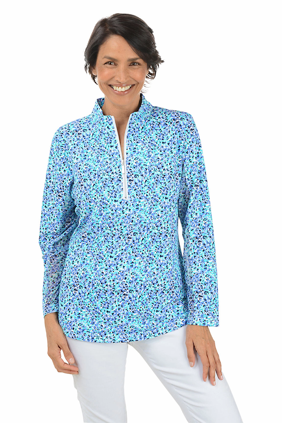 LightweightMaterial Minimalist Aesthetic Mini Flowers Cooling UPF50  Mock Neck Top