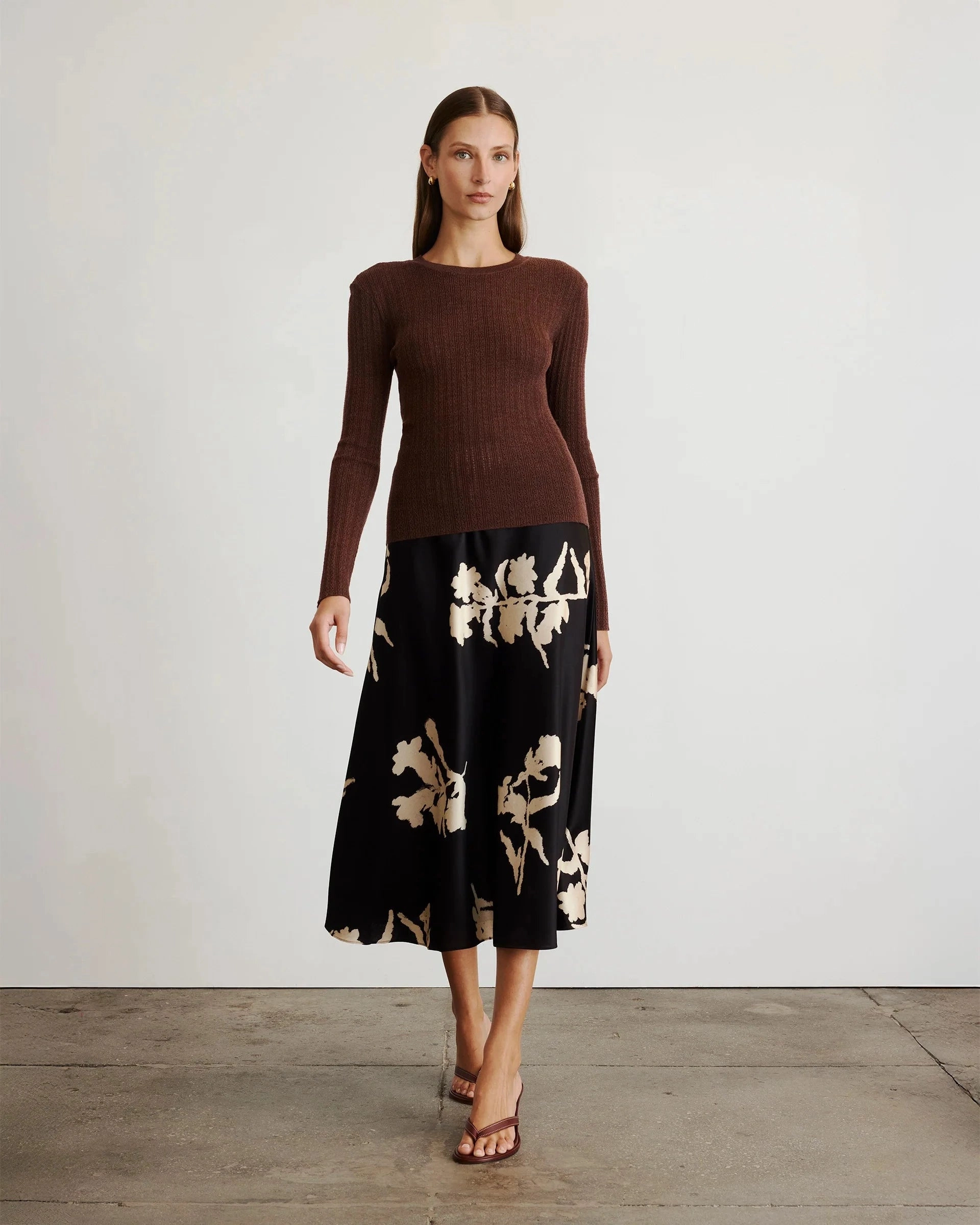 Crew Neck Kayden Knit Top Chocolate Melange Ethically Sourced Material