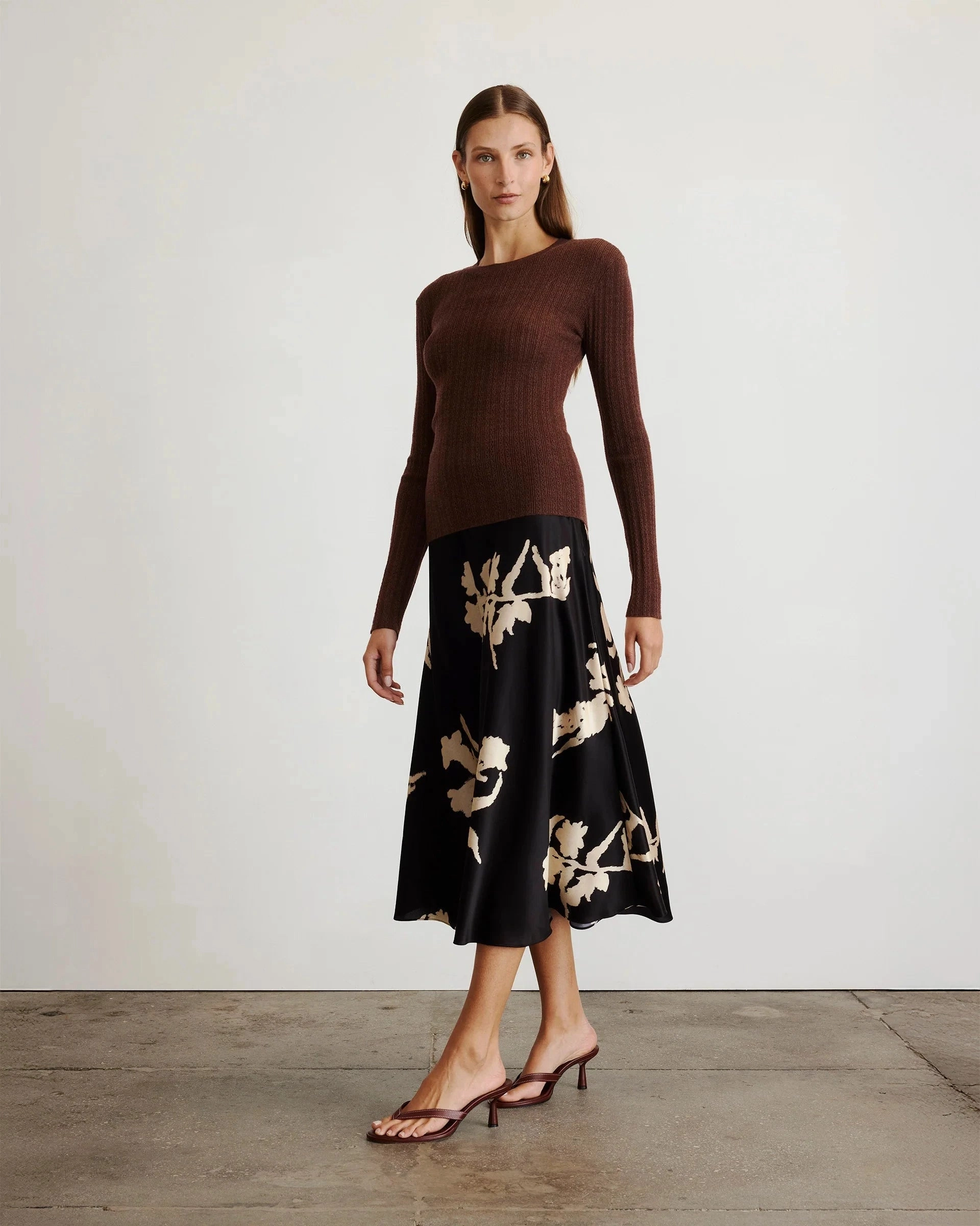 Ventilated Panels Crew Neck Kayden Knit Top Chocolate Melange