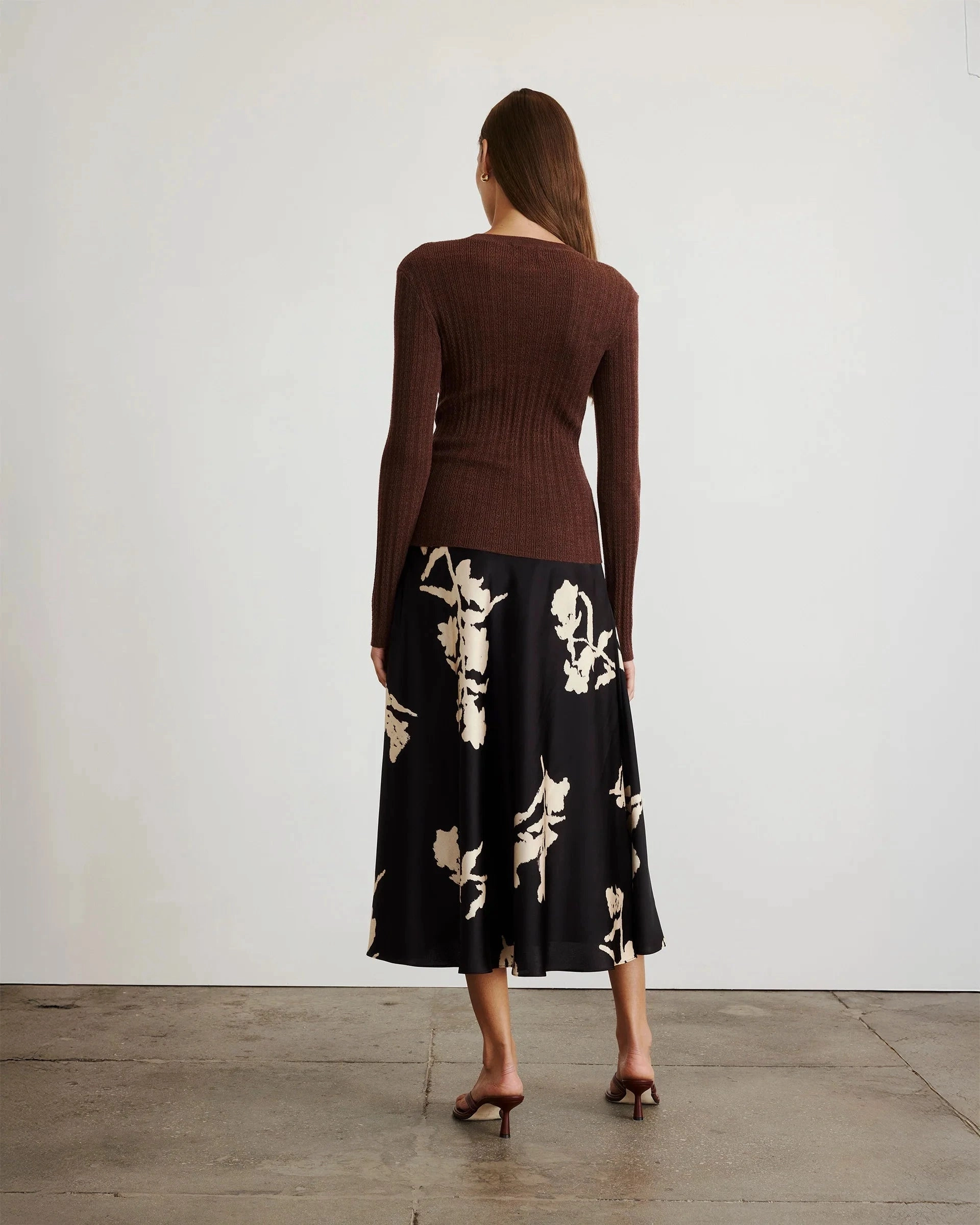 Crew Neck Kayden Knit Top Chocolate Melange Quick Dry Feature