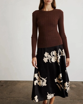 Crew Neck Kayden Knit Top Chocolate Melange TwillWeave Stylish T-shirt