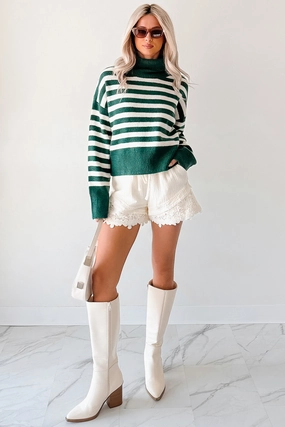 Eco Friendly Dye Adaptive Temperature Control Don't You Worry Striped Turtleneck Sweater (Green/Ivory)