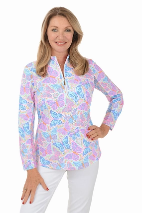 Butterfly Dots Cooling UPF50  Mock Neck Top Erasable Surface Coating