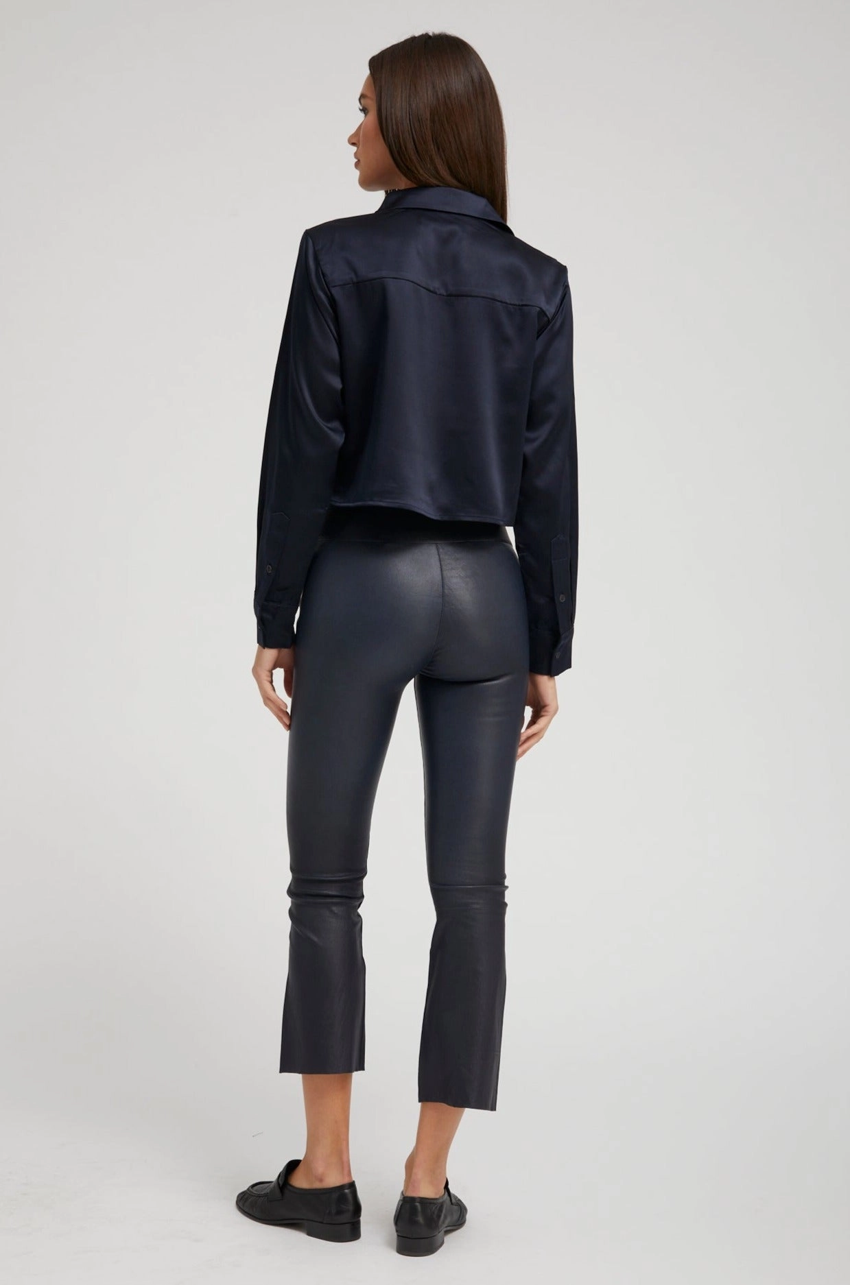 Cozy Base Navy Leather Crop Flare