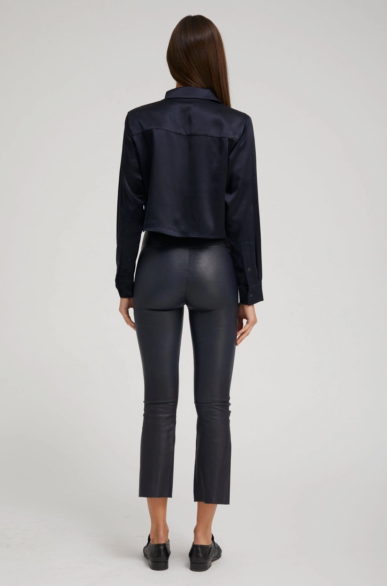 Navy Leather Crop Flare Neutral Color high waisted
