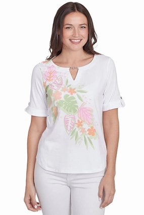 I Pink I Can Tropical Leaves Top Self Fabric Tie