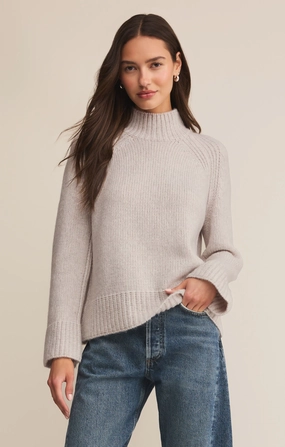 Z Supply Emerge Funnel Neck Sweater in Turtle Dove Double Layered Hem Double Stitched Seams