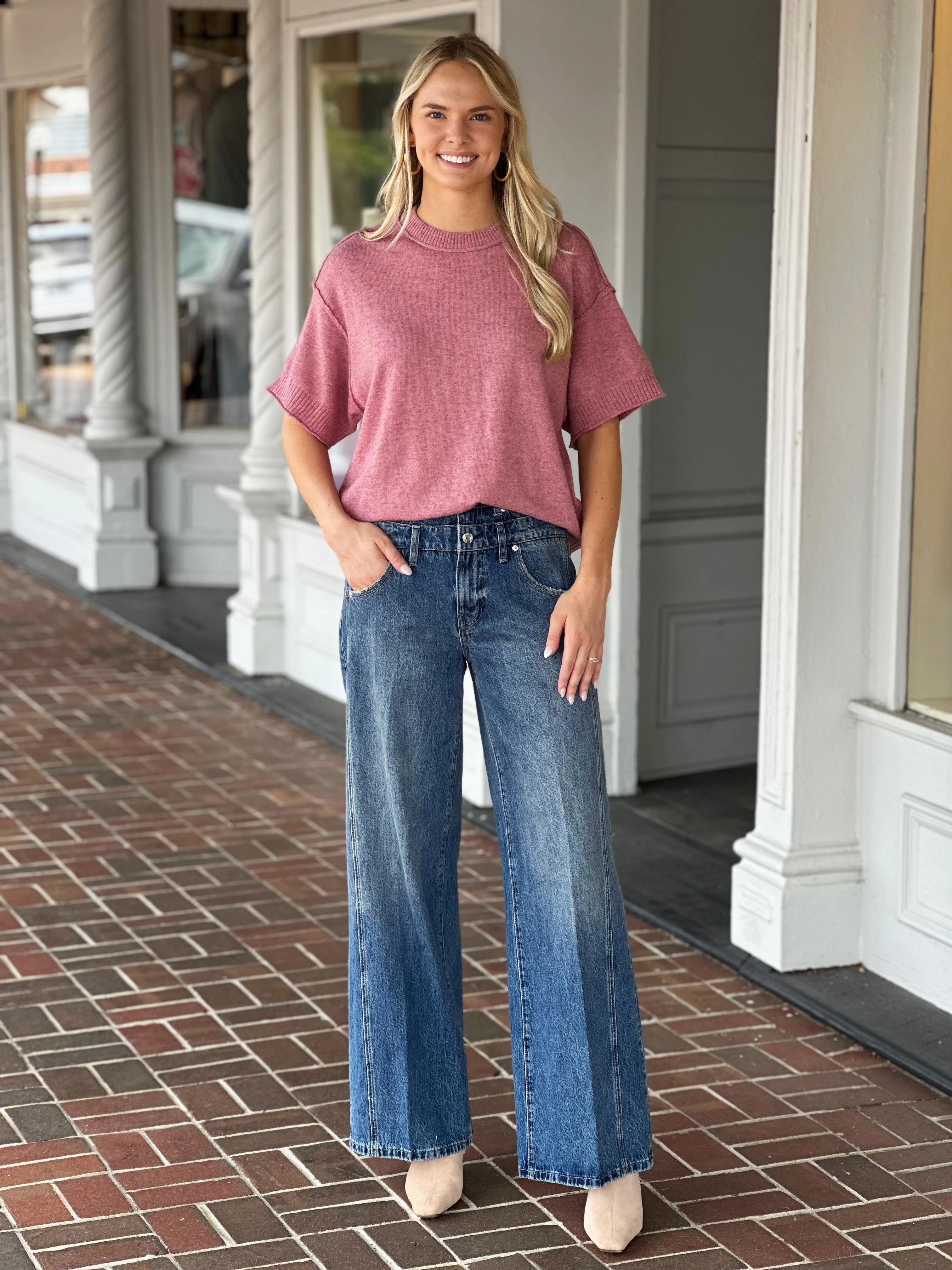 MicroPerforated Details Good For Me Sweater in Mauve