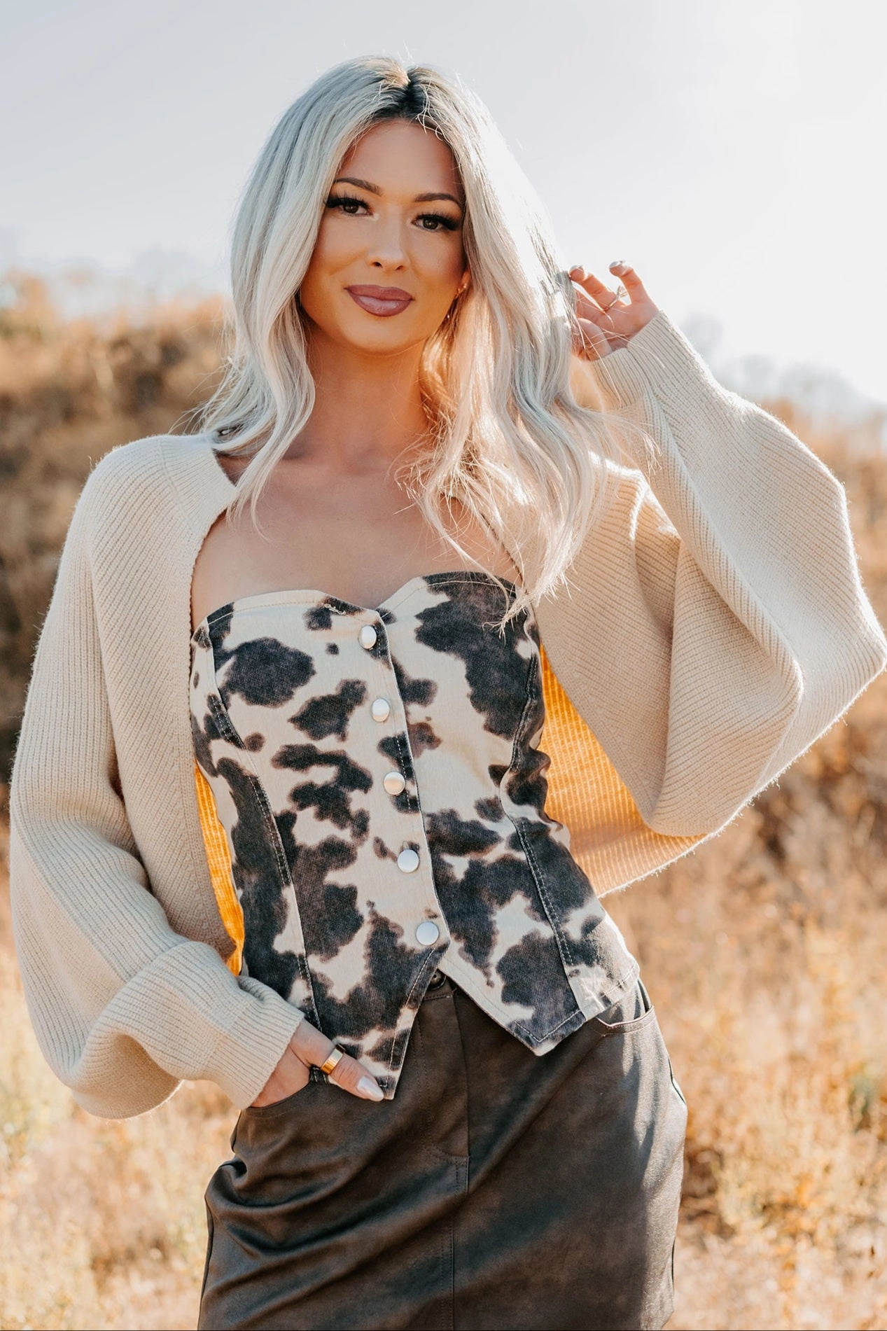 Bamboo Fiber Fabric Moonlit Quiet Open Front Bolero Cardigan (Alpaca)