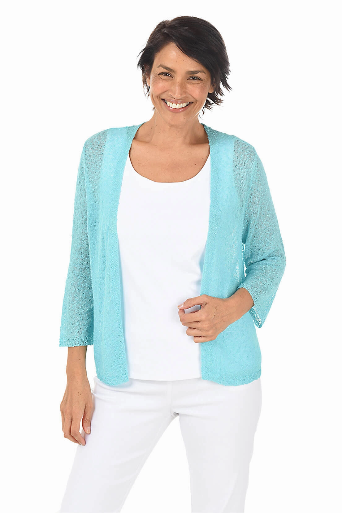 MultipanelLayout Open Knit 3/4 Sleeve Cardigan