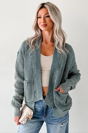 Dream Wear Zenana Washed Knit Cardigan (Ash Jade) BreathableMaterial