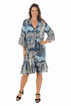 Hibiscus Medley Viscose Silk Button-Front Dress BiodegradableFabric