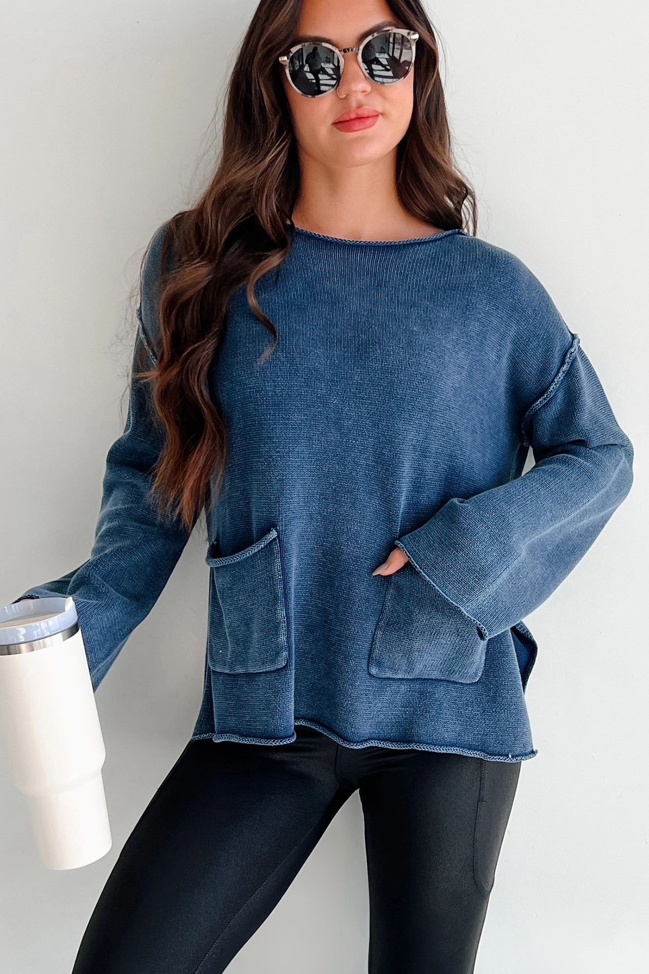 AbrasionResistant Surface FrictionResistant Fabric Humor Me Pocketed Sweater Top (Midnight Blue)