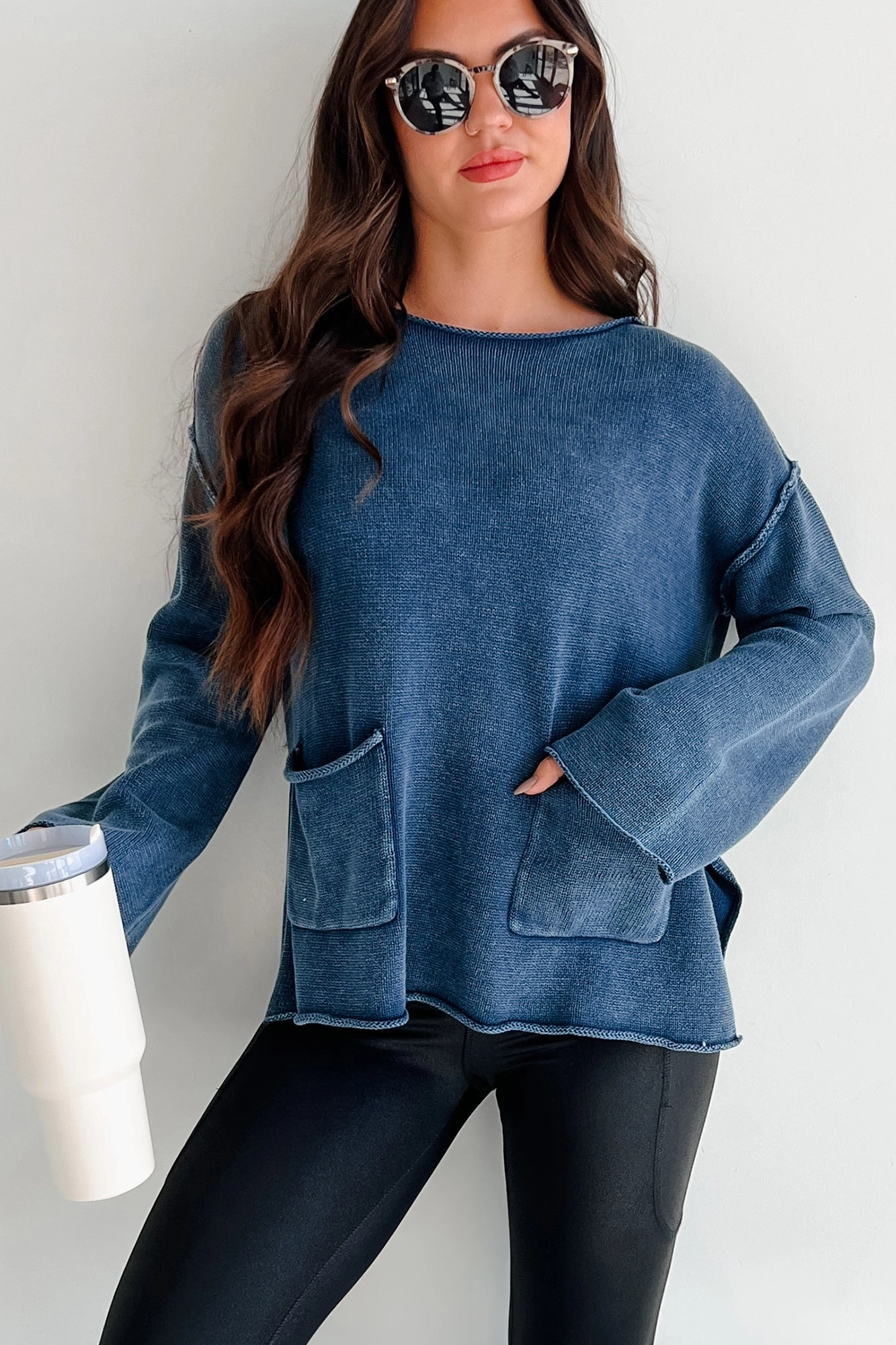 NonChafingTrim Humor Me Pocketed Sweater Top (Midnight Blue)