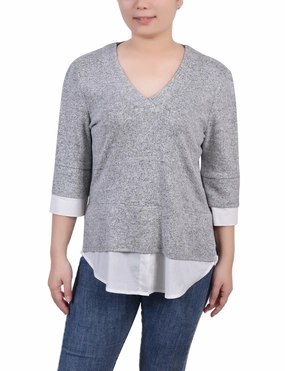 NoSlip Grip Contrast Stitch Long Sleeve 2-In 1 Top