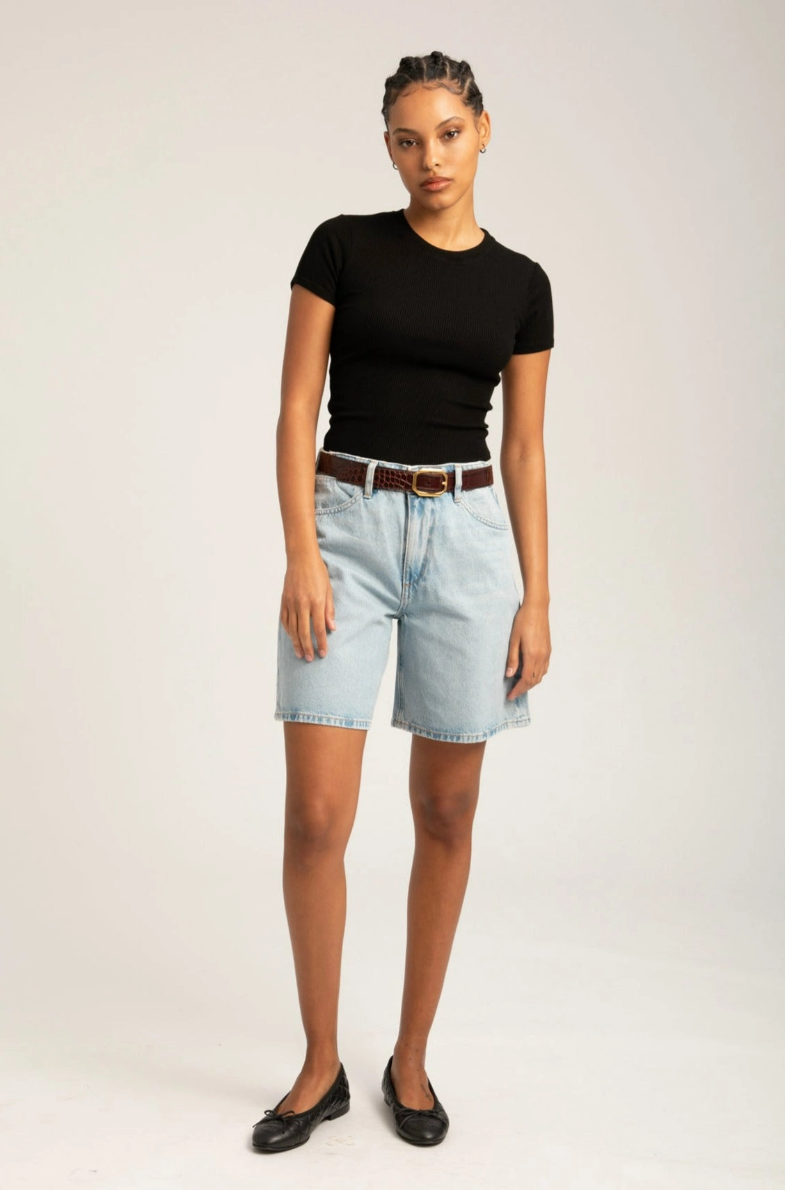 HoodedVersion Flexible Waistband Bianca A-Line Denim Shorts