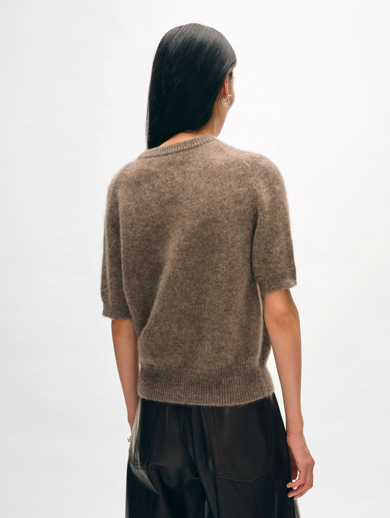 BRUSHED CASHMERE TEE Reinforced Neckline Detail