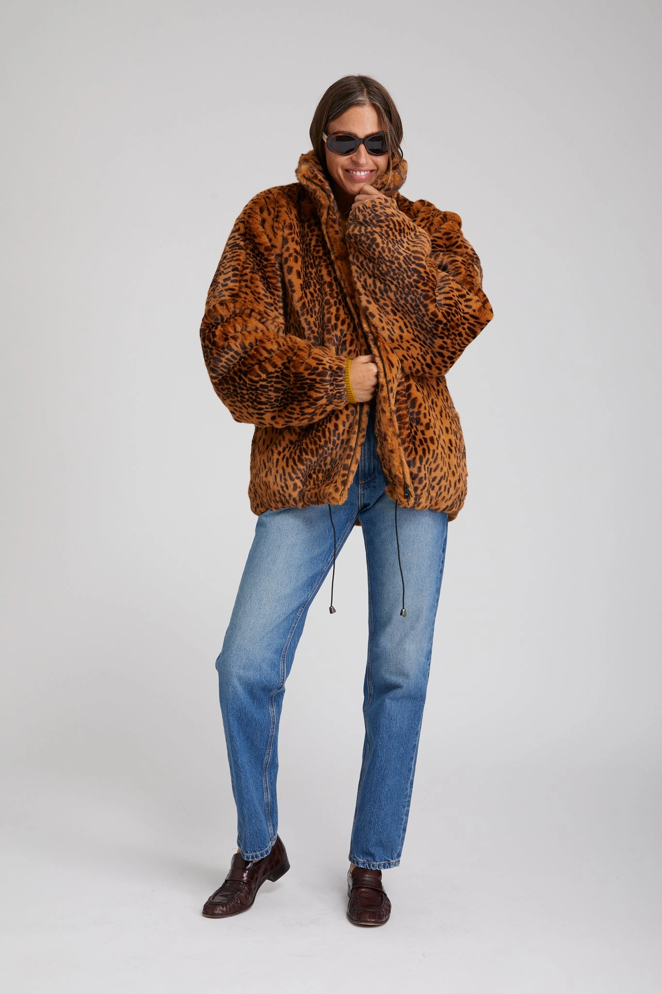 Toffee Leopard Faux Fur Oversized Jacket Casual Staple Comfortable lining
