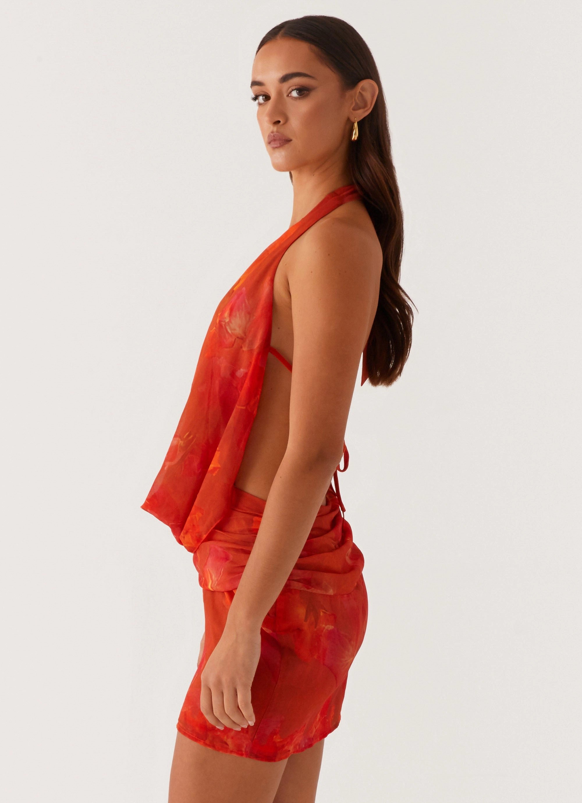 Elysia Chiffon Mini Dress - Amber Tall Girl Printed-Lining