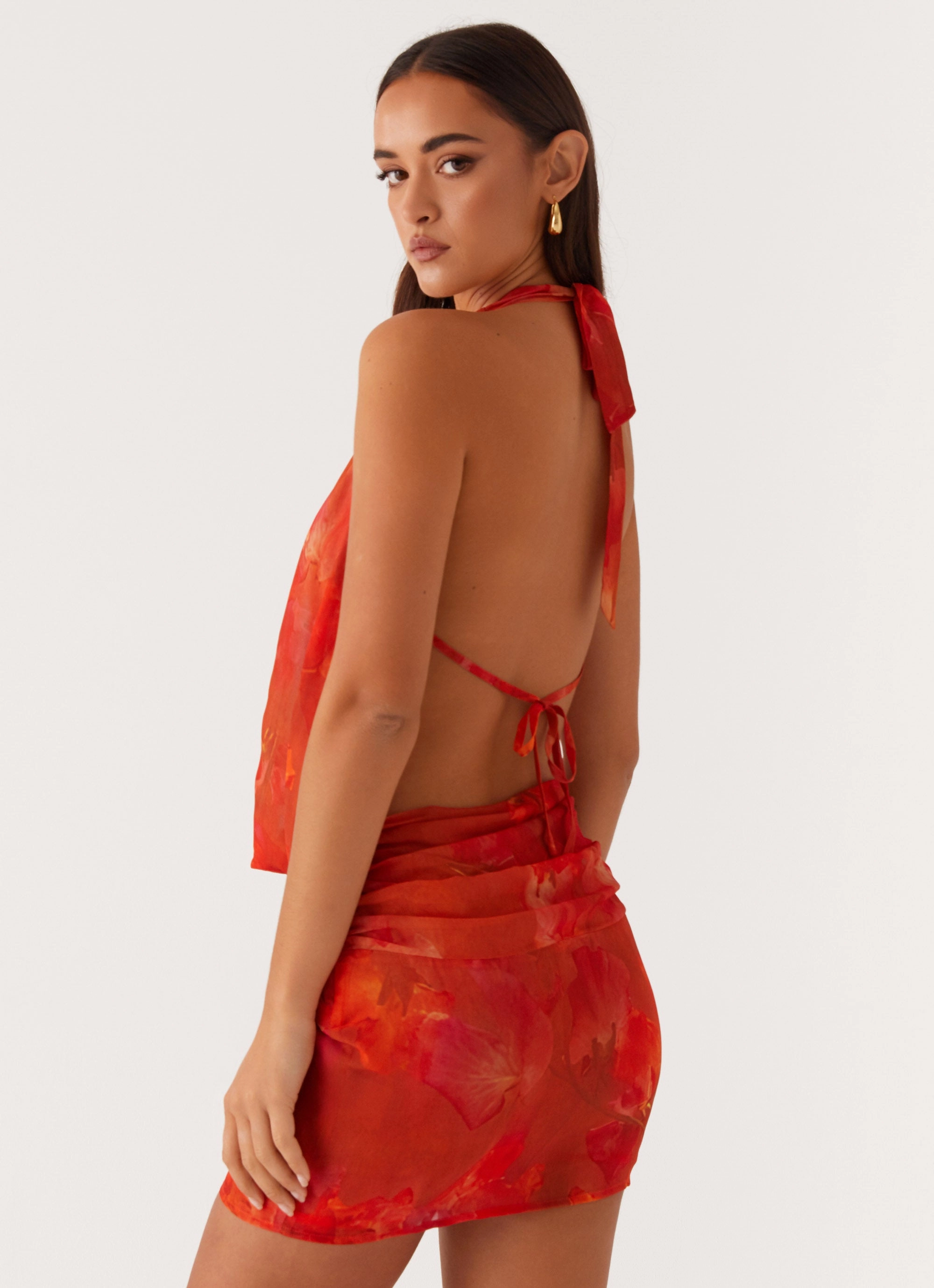 Boat-Neck Light Fabric Elysia Chiffon Mini Dress - Amber