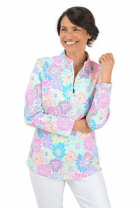 Flower Power Cooling UPF50  Mock Neck Top SeamlessConstruction