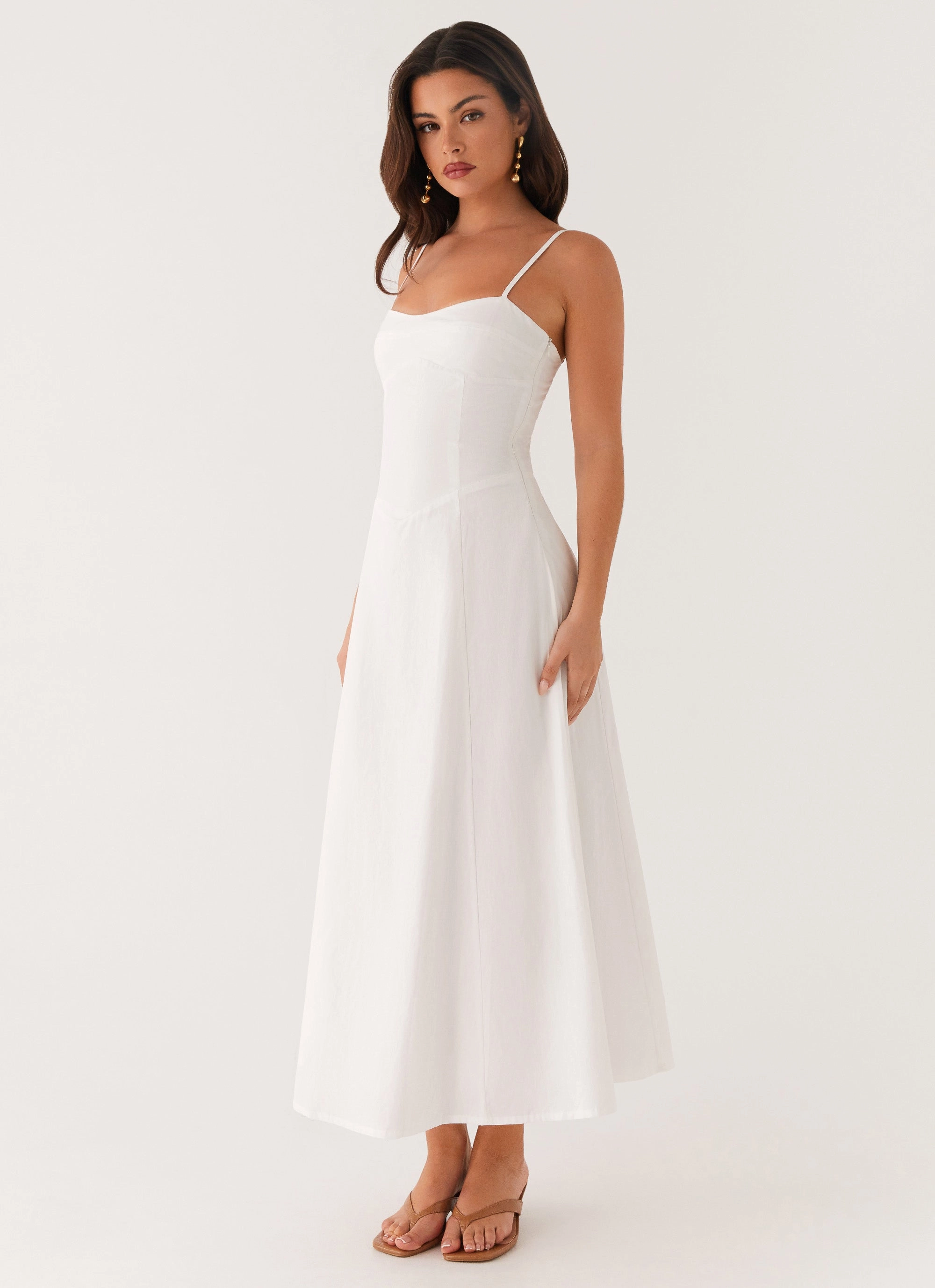 Natural Drape Shade Glow Noosa Midi Dress - White