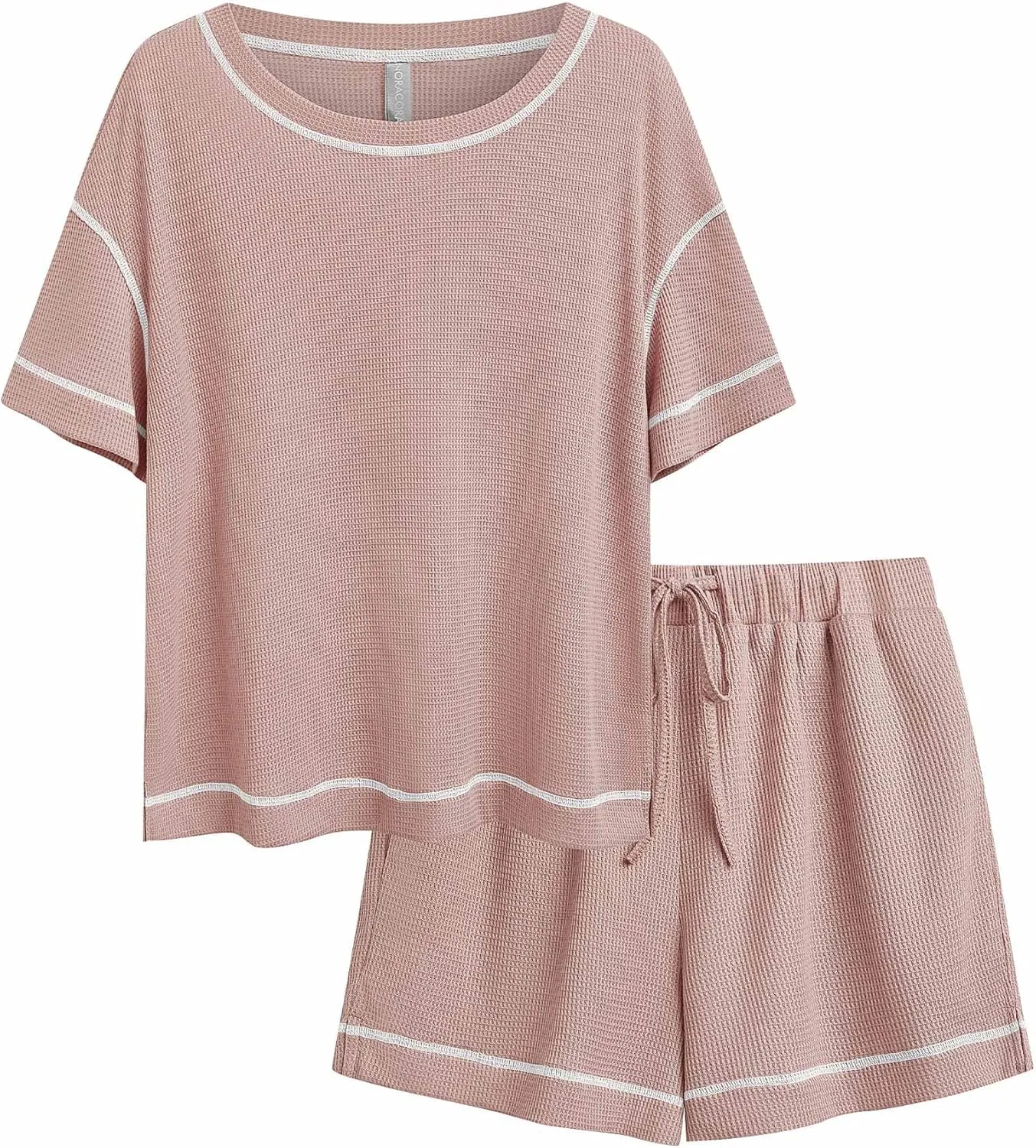 NORACORA Womens Pajama Sets Waffle Knit Lounge Set 2 Piece Matching Set Loungewear With Pockets