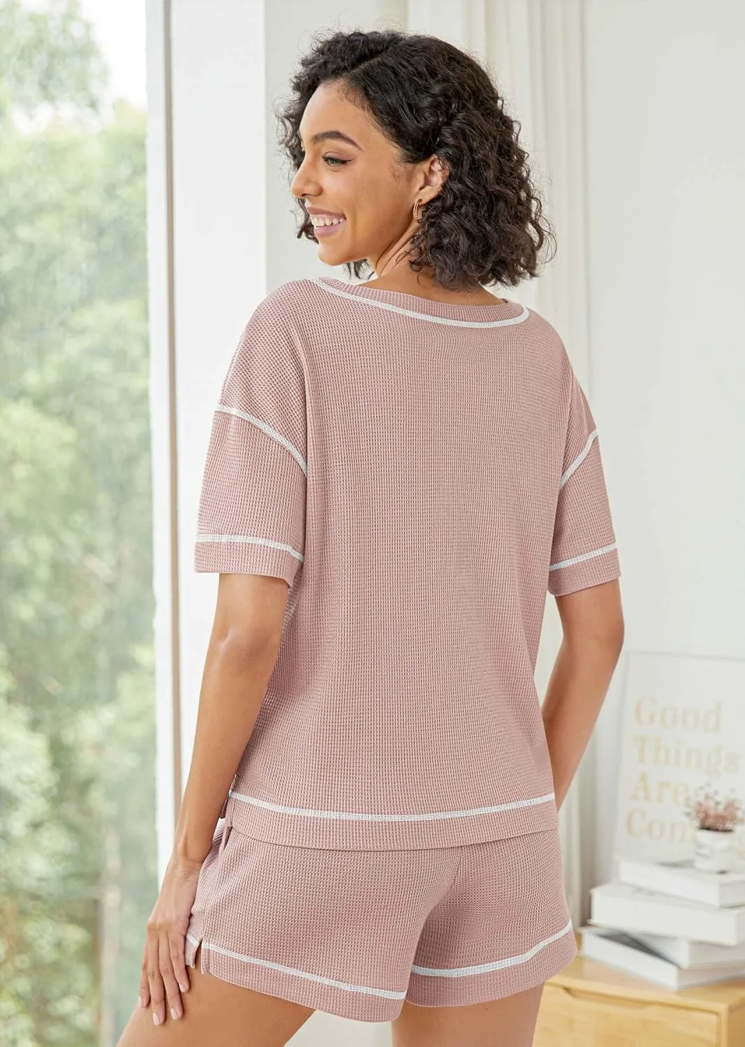 NORACORA Womens Pajama Sets Waffle Knit Lounge Set 2 Piece Matching Set Loungewear With Pockets