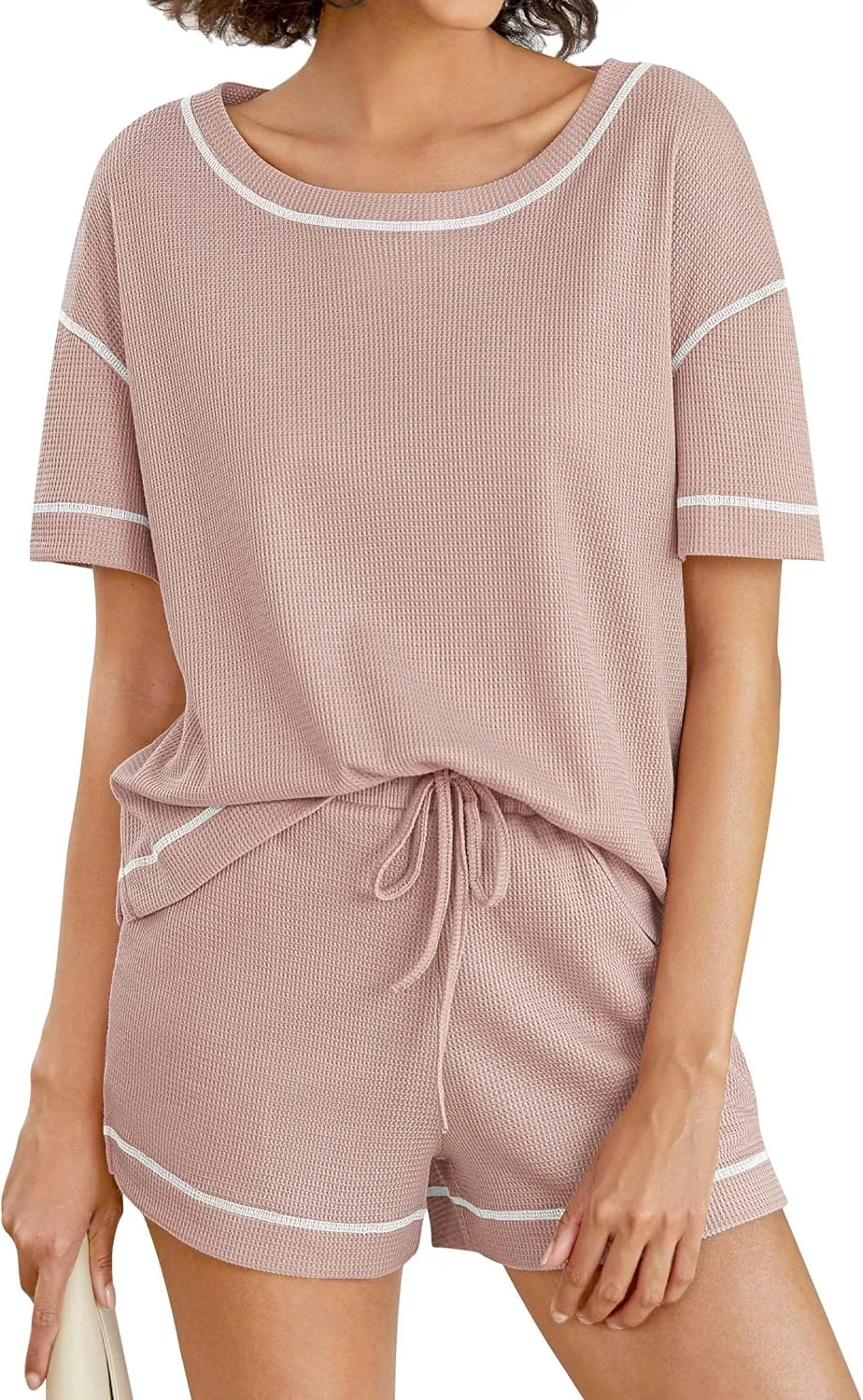NORACORA Womens Pajama Sets Waffle Knit Lounge Set 2 Piece Matching Set Loungewear With Pockets
