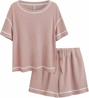 NORACORA Womens Pajama Sets Waffle Knit Lounge Set 2 Piece Matching Set Loungewear With Pockets