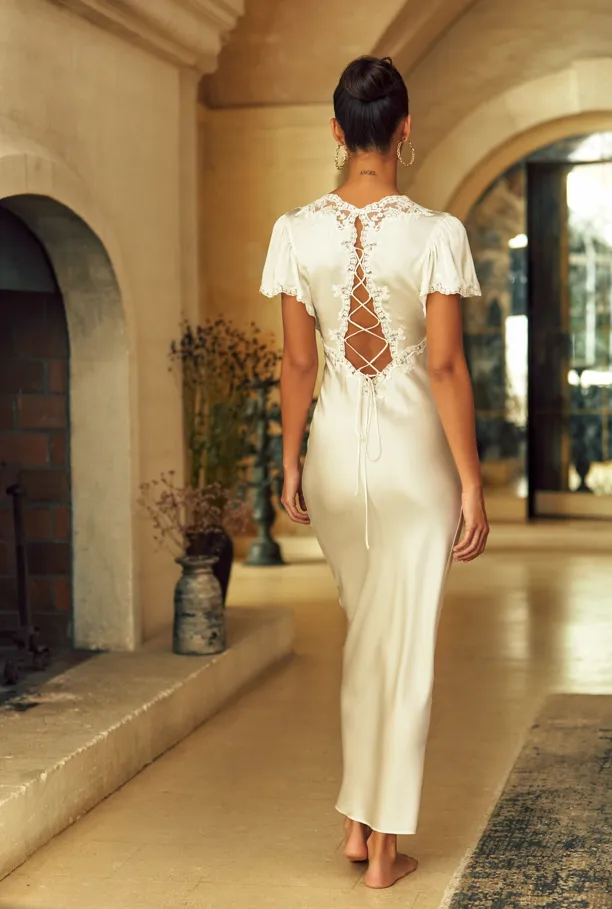 Noria Full Length Silk Nightgown (in stock, 3-day dispatch)