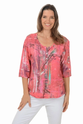 Kelly Pleated Button Sleeve Blouse Durable Weave FlatlockSeams