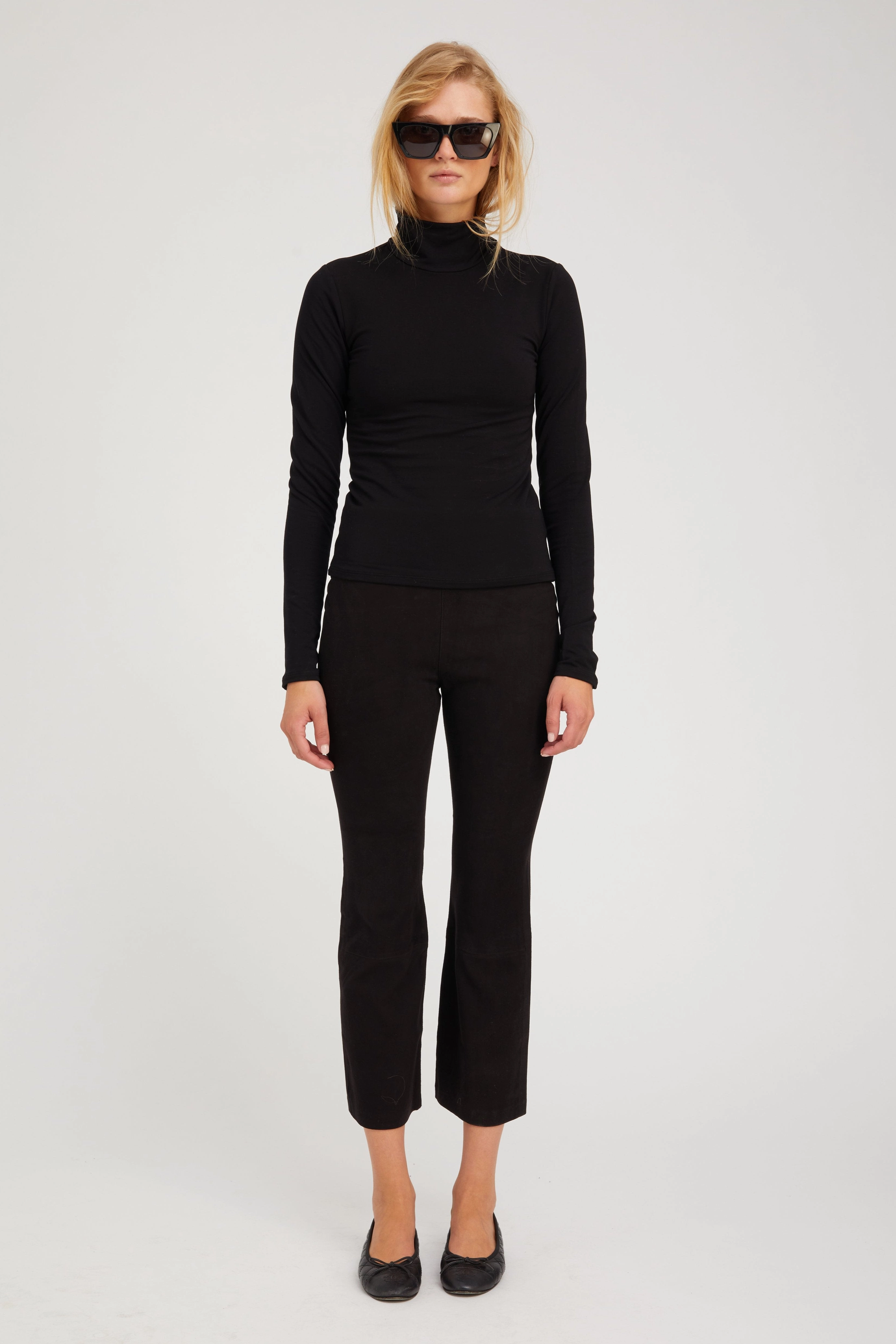Black Suede Crop Flare Double Layer